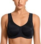 SYROKAN Women's Max Control Underwire Sports Bra High Impact Plus Size with Adjustable Straps Black 38DD