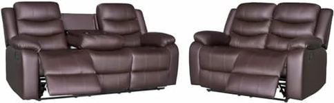 Modern Roma Recliner Bonded Leather 3 2 1 sofa sets for living room cheap- 3 Seater Suite For Living Room - 2 Seaters sofas & Couches (Brown, 3+2 Seater Sofa)