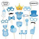 Boy Baby Shower Photo Booth Props, Baby Boy Bottle Masks Photo Props Photobooth for Newborn Boy. Ready to Use Blue Posing Props Supplies and Accessories for Party Decoration