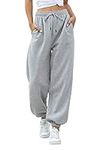 Jogger Pants Women Cinch Bottom Sweatpants Pockets Petite High Waist Sporty Gym Athletic Fit Lounge Trousers Y2K Clothes Grey Medium