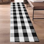 Aoczes Buffalo Plaid Runner Rug 2x6 Black and White Runner Rug Cotton Hand-Woven Farmhouse Floor Mat Washable Runner Rugs for Hallway/Kitchen/Laundry/Bedroom/Living Room