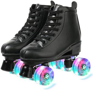 XUDREZ Classic Roller Skates High-Top Double-Row Leather Roller Skates for Women and Men (Black Flash Wheel,7)