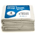 DIRT DEFENSE 6x9 Pack of 4 Canvas Drop Cloth Cotton Tarp Large Canvas Tarp for Art Supplies, Drop Cloths for Painting Supplies/Paint Canvas Fabric and Furniture Cover from Paint