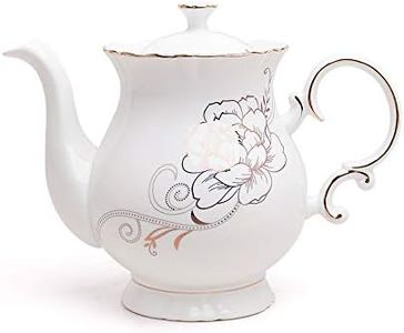 Jomop European Style Ceramic Flower Teapot Coffee Pot Water Pot Porcelain Gift Large 5.5 Cups (1, White)