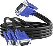 SAISN VGA Splitter Cable for 2 Monitors 3 Male Dual Monitor Y Adapter Video Cord 1080P Male to 2 Male Cable Screen Duplication for Projectors, HDTVs, Displays, 1M