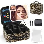 Travel Makeup Bag with Magnetic Removable LED Lighted Mirror, Cosmetic Organiser Train Case with Adjustable Dividers, 3 Color Settings Vanity Make up Storage Case Portable Waterproof Traveling Box