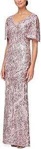 Alex Evenings Women's Long Mother of The Bride Stretch Sequin Dress with Cold Shoulder Flutter Sleeves (Petite and Regular Sizes), Blush, 16, Blush, 20