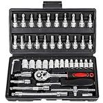 wyewye Socket Set 46 Piece - 1/4 Inch Tool Sets, Ratchet Set for DIY Enthusiasts Car Tools & Equipment, Small Socket Set Extension Bars for Household Car Bike Motorbikes Repair