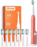 Bitvae Sonic Electric Toothbrush with 8 Brush Heads for Adults and Kids, Rechargeable Travel Toothbrush with a Holder, 5 Modes, Smart Timer, Living Coral D2