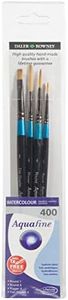 Daler-Rowney Aquafine Watercolour Soft Synthetic Hair Brush Wallet Set, 4 Assorted Short Handle Brushes (Round, Rigger, and Flat Shader), Ideal for Professional & Beginner Artists & Students