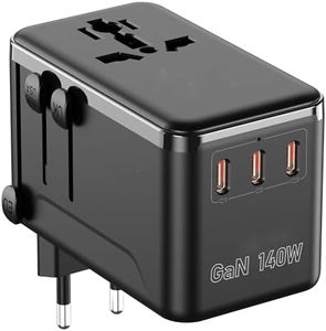 JMFONE 140W GaN Universal Travel Adapter with 2500W AC Outlet, International Power Adapter for Europe UK US AU, 3 USB-C & USB-A Fast Charger for MacBook, iPhone, Laptop and More in 200+ Countries
