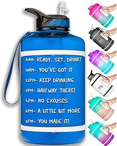 NatureWorks HydroMATE Half Gallon Water Bottle with Time Markers BPA Free Reusable Leak Proof Jug with Straw and Handle 64 oz (Blue)