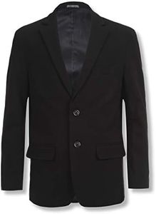 Calvin Klein Boys' Bi-Stretch Blazer Suit Jacket, 2-Button Single Breasted Closure, Buttoned Cuffs & Front Flap Pockets, Black, 12