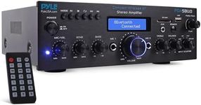 Pyle 200W Audio Stereo Receiver - Wireless Bluetooth Power Amplifier Home Entertainment System w/ AUX in, USB Port, 2 Karaoke Microphone Input, Remote -PDA5BU.0, Black