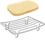 Guukar Stainless Steel Bar Soap Dish, Rust Proof Soap Sponge Holder, a Free Beige Soap Saver Lift, Self Draining soap Dishes for Shower, Bath, Rv, Tub and Kitchen Sink, 2 Pack