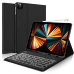 SENGBIRCH iPad Pro 12.9 Keyboard Case for 2022 6th Generation / 2021 5th Generation, Detachable 7 Colors Backlit Keyboard Case for iPad Pro 12.9 Inch 2022 2021/2020/2018 5th Gen/4th Gen/3th, Black