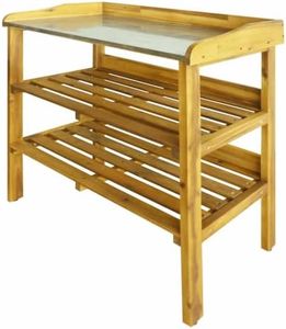 vidaXL Banc à Jardinière avec 2 Etagères Table de Plantation Etagère à Fleurs Support Décoratif Jardin Patio Balcon Zinc Bois Massif d'Acacia