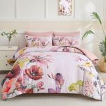 Yogeneg Queen Comforter Set 7 Piece Bed in a Bag,Elegant Floral Botanical Pattern Pink Bedding Set,Soft Microfiber Comforter with Sheet Set,All Season Bed Set(Blush Floral,Queen)