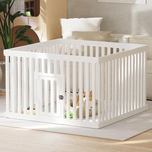 VERABE Dog Playpen with Door, 12 Panels Puppy Playpen, 25.6” H Dog Pen for Small Cats and Dogs, Pet Fence for Indoor & Outdoor, Non-Slip Pet Gate Made of Strong Plastic, White