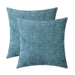 CaliTime Pack of 2 Cozy Throw Pillow Covers Cases for Couch Sofa Home Decoration Solid Dyed Soft Chenille 18 X 18 Inches Smoke Blue