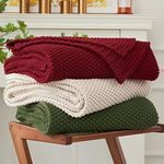 Longhui bedding Chunky Cable Knit Throw Blanket Lightweight Burgundy 100% Organic Cotton Blanket for Sofa Couch Bed Baby Nursery, Rustic Shabby Chic Modern Farmhouse, 51” x 63” Give Laundering Bag