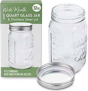 Mason Jar Wide Mouth Glass Jar 32oz (945ml) with Lid for Kitchen Storage and Organization – Versatile Food Container for Canning Fermentation and Yogurt Makers