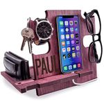 Wood Phone Docking Station Personalized Gifts for Men Phone Holder Wallet and Key Organizer Nightstand Charger Station Key Stand Presents for Dad Christmas