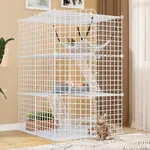 YITAHOME Cat Cage Indoor Catio DIY Cat Enclosures Metal Cat Playpen 3-Tiers Kennels Pet Crate with Extra Large Hammock for 1-2 Cats Rabbit White