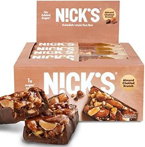 NICK'S Almond Chocolate Snack Bar, Keto Nut Snack for Sports, Hiking & Outdoor Activities, 1G sugar, 3G net carbs, healthy snack, (pack of 12)