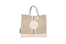Coach Women's Dempsey Tote 40 In Signature Jacquard With Patch, Light Khaki - Chalk, Large