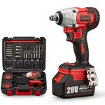 TEENO. 20V Brushless Lithium-Ion Impact Wrench 3.0Ah Batteries, Charger, 3pcs Sockets, 1/2 Inch, 320NM (Two Batteries) (Two Batteries)