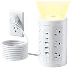 Power Strip Tower with Night Light, Surge Protector Power Strip with USB Ports, 10 FT Extension Cord with Multiple Outlets (12AC+3A+2C) for Home Office Desk DormRoom (White)