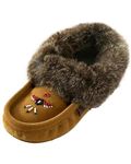 Laurentian Chief Moccasin Slippers for Woman - Orlon Beaded Slippers with Fur Trim and Padded Sole, Canada Quality Womens Slippers, Comfortable Stylish Indoor Moccasins for Women