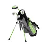 KVV Junior Complete Golf Club Set for Kids/Children Right Hand, 4-Piece Set includes Oversize Driver, S# & 7# Irons, Putter, Head Cover, Portable Golf Stand Bag(Lime 8-10)