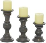 Deco 79 Wood Decorative Candle Holder Candle Stand, Set of 3 Candlestick Holder 6", 8", 10"H, Dark Gray