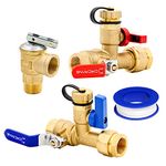 Circrane 3/4 Inch IPS Isolator Tankless Water Heater Service Valve Kit with Pressure Relief Valve, Clean Brass(NPT)