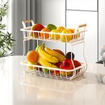 2 Tier Fruit Storage Basket for Kitchen Countertop,GTAGGEE Bread Baskets Fruit Bowl Holder Vegetable Stand Detachable Metal Rectangular Wire Basket, White