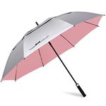 G4Free 68 Inch UV Protection Golf Umbrella Auto Open Vented Double Canopy Extra Large Windproof Umbrella Oversize Sun Umbrellas(Silver/Pink,68 Inch)