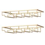 FOMANSH Wine Glass Rack - Under Cabinet Stemware Wine Glass Holder Glasses Storage Hanger 2 Pack Metal Organizer for Bar Kitchen 4 Rows Gold