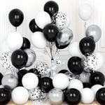 Black Silver White Balloons, Ousuga 30 pcs 12 Inch Matte White Black Metallic Silver Confetti Latex Balloons Set for Men Women Birthday Baby Shower Wedding Graduation Anniversary Party Decoration