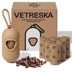 VETRESKA Dog Poop Bag Dispenser with Coffee Scented Waste Bags, Leak Proof, Extra Thick and Large Pet Poop Bags, 1 Count Bag Holder and 105 Count Bags (7 Refill Rolls) for Dogs and Cats