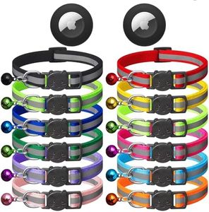 14 Pack Airtag Cat Collar Reflective-Breakaway with AirTag Holder and Bells,Adjustable 7.5''-12.5'',Safety Kitten Collar, Ideal for Girl Boy Cats,Pet Supplies,Stuff(12 Colors and 2 AirTag Holders).