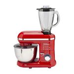 Sensio Home 2-in-1 Food Processor Blender & Stand Mixer Machine - 1300W Electric Motor - Dough Hook, Whisk, Beater, Splash Guard, 6-Speed - 4.5 Litre Stainless Steel Mixing Bowl - 1.5L Glass Jug - Red