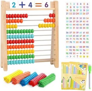 Wooden Abacus for Kids Math Games for Kids 5-7 Abacus Counters Homeschool Counting Toys for 3-5 6-8 Boys Girls Gifts Math Manipulatives Educational Learning Toys for 4 Year Old with Number Cards 1-100