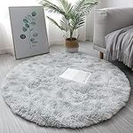 Tenekee Round Rugs for Bedrooms Fluffy Living Room Circle Area Rug Soft Shaggy Carpet for Kids Room Floor Mat (Grey white, 80cm)