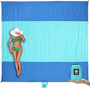 Wekapo Beach Blanket Sandproof, Extra Large Oversized 10'X 9' for 2-8 Adults, Big & Compact Sand Free Mat Quick Drying, Lightweight & Durable with 6 Stakes & 4 Corner Pockets