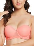 Clovia Women's Cotton Padded Underwired Demi Cup Strapless T-Shirt Bra with Transparent Straps & Band (BR1925P34_Orange_36B)