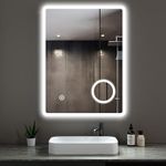 Heilmetz Bathroom Mirror with LED Lights, 500 x 700mm Bathroom Wall Mirror with Demister, Illuminated Bathroom LED Mirror with Shaver Socket and 3x Magnification, 6500k Vertical