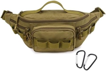 Tactical Fanny Pack,Small Fishing Tackle Bag Water-Resistant Military Waist Bags Portable Fishing Storage Waist Packs for Outdoor Fly Fishing Hiking Climbing with 2 PCS Mini Carabiners, Tan, Outdoor