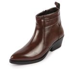 FAUSTO FST KI-797 BROWN-37 Women's Brown Mid Top Side Zipper Slip On Flared Heel Pointed Toe Chelsea Boots (4 UK)